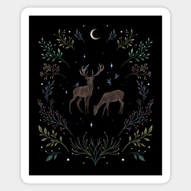 Deers in the Moonlight Sticker by Episodic Drawing